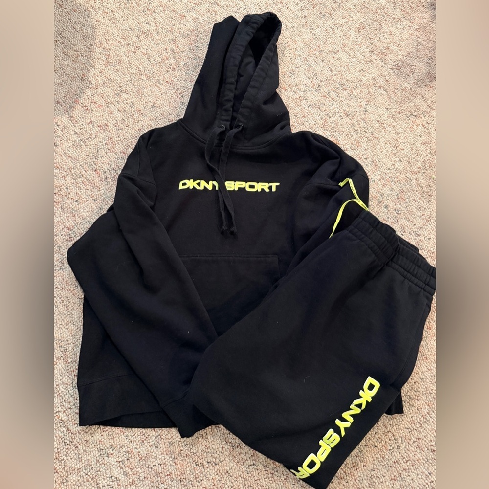 Women’s Black Hoodie & Sweatpants Set with Neon green Logo
